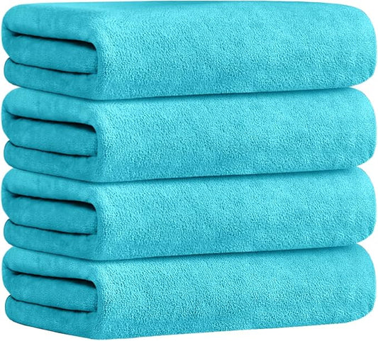 JML Microfiber Bath Towels, 4 Pack, 30" x 60", Aquamarine | Oversized, Ultra Soft, Super Absorbent, Fast Drying, Perfect for Bathroom, Shower, Sauna, Yoga, Gym by JML