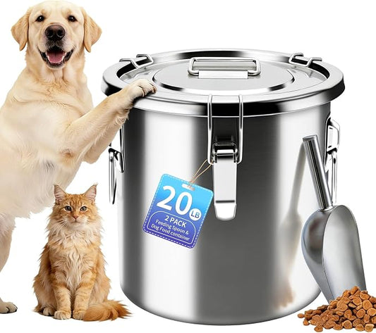 20 lb Stainless Steel Dog Food Storage Container, Airtight Metal Pet Food Storage Bin with Lid and Scoop, Large Dog Food Container for Dry Food, Keep Fresh, Easy to Clean by PawtyPets