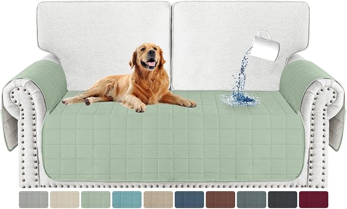 MAXIJIN Waterproof Loveseat Covers for Dogs Washable, Quilted Love Seat Couch Covers 2 Cushion Couch with Side Pockets, Non-Slip Furniture Protector for Pets Kids (Loveseat, Mint Green) by MAXIJIN