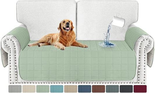 MAXIJIN Waterproof Loveseat Covers for Dogs Washable, Quilted Love Seat Couch Covers 2 Cushion Couch with Side Pockets, Non-Slip Furniture Protector for Pets Kids (Loveseat, Mint Green) by MAXIJIN