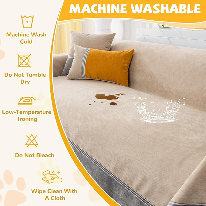Waterproof Non-Slip Couch Cover for Pets & Dogs, Khaki 79" x 118" | Pet Sofa Cover, Washable, Pet Friendly, Anti Cat Scratch, Furniture Protector, for 3 Cushion Couch Sectional L Shaped Sofa - Image 7