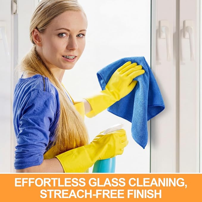 Nuenen 60 Pcs Microfiber Cleaning Cloths for Cars 16 x 16 Inch Ultra Absorbent Car Towels Drying Reusable Cleaning Supplies House Kitchen Window Microfiber Towel (Yellow,Blue) - Image 4