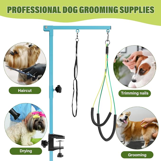 getlstub Dog Grooming Arm with Pet Grooming Hammock, 35" Pet Grooming Table Arm with Adjustable No Sit Haunch Holders, Dog Grooming Stand with Loop Noose for Small and Medium Pets, Blue - Image 8