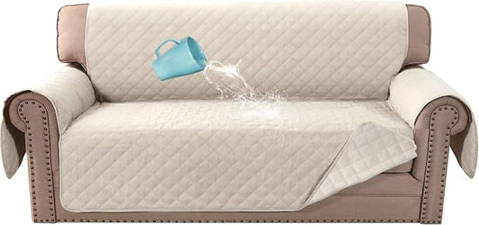 H.VERSAILTEX Couch Slip Cover, Loveseat Covers for 2 Cushion Couch, Dog Sofa Protector, Furniture Covers for Pets, 100% Waterproof Cover with Non-Skid Backing & Elastic Straps(Loveseat, Coconut Milk) by HVERSAILTEX