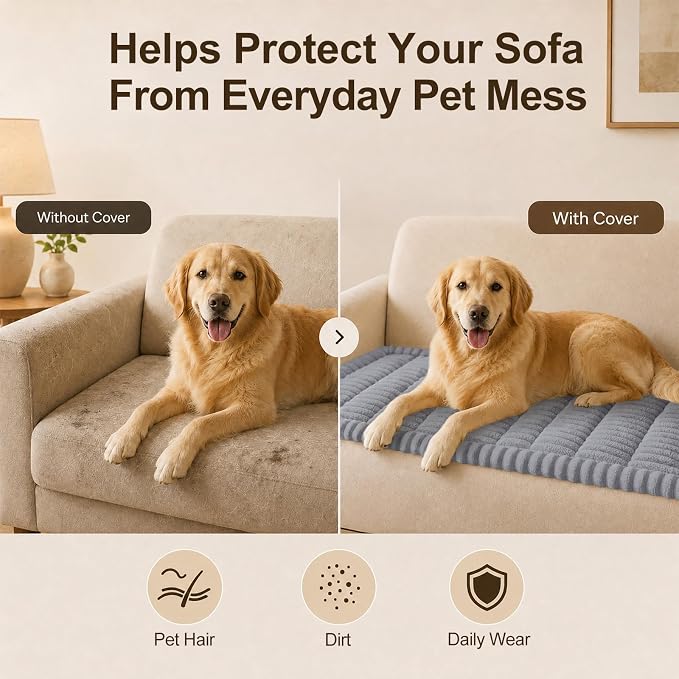 decorUhome Couch Cover for Dogs, Non Slip Fuzzy Thick Pet Sofa Protector | Pet Friendly, Couch Covers for Sofa, Machine Washable, Fits Armrests, Single Seats & Backrest Cushions, Grey, 27.6" x 27.6" - Image 5