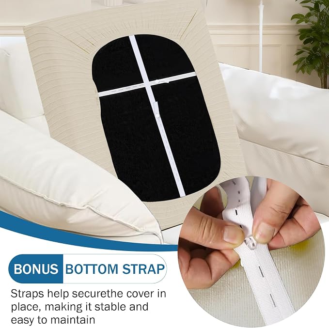 Armchair Cover Stretching Skid Resistance Couch Cover for Pets Washable, Thick and Durable Soft High Spandex Striped Pattern Sofa Covers, Form Fitted Chair Slipcover(Armchair, Ivory) - Image 3