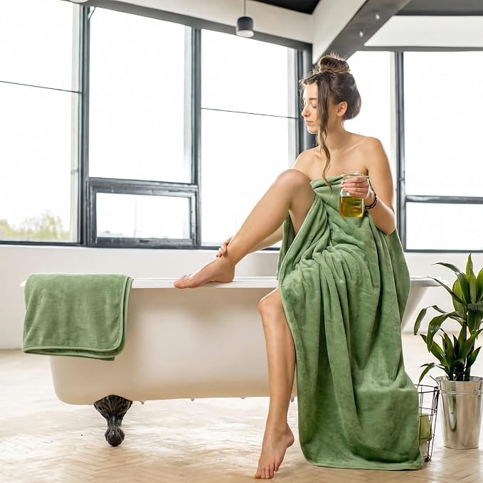 Mixweer 4 Pcs Oversized Bath Towels, 40 x 80 Inch Giant Microfiber Jumbo Bath Sheets Soft Bathroom Microfiber Quick Dry Absorbent Shower Towels for Spa Camping Beach(Desert Sage Green) - Image 2