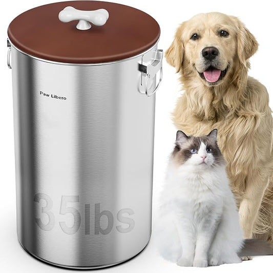Paw Libero 35 Lbs Stainless Steel Dog Food Storage Container with Airtight Lid & Ceramic Bone Handle, Large Metal Dog Food Bin for Dogs & Cats, Keep Fresh, Easy to Clean by PawLibero