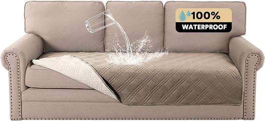 PrinceDeco Waterproof Dog Blanket Bed Cover Washable Pet Couch Cover Non-Slip Couch Covers for 3 Cushion Couch Sofa Pet Friendly,Taupe,47x68 Inch by PrinceDeco