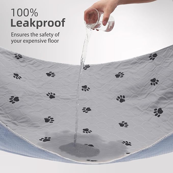 PUPTECK Washable Pee Pads for Dogs Dog Training Pads 2 Pack Grey 48x60 in | Reusable Puppy Potty Training Pads Whelping Mat Pet Food Feeding Mat Leakproof Fast Absorption Non-Slip for Couch, Crate - Image 4