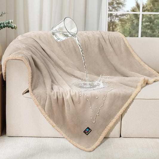 Luciphia Waterproof Pet Blanket, Liquid Pee Proof Dog Blanket for Sofa Bed Couch, Reversible Sherpa Fleece Furniture Protector Cover for Small Medium Large Dogs Cats, Grey Beige Large（65" x 57"） by luciphia