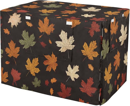 Dog Crate Cover Kennel Cover for Dog Cages Breathable for Wire Cage Indoor Outdoor Maple Leaves Black by QwThum