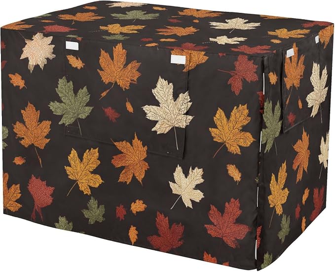 Dog Crate Cover Kennel Cover for Dog Cages Breathable for Wire Cage Indoor Outdoor Maple Leaves Black by QwThum