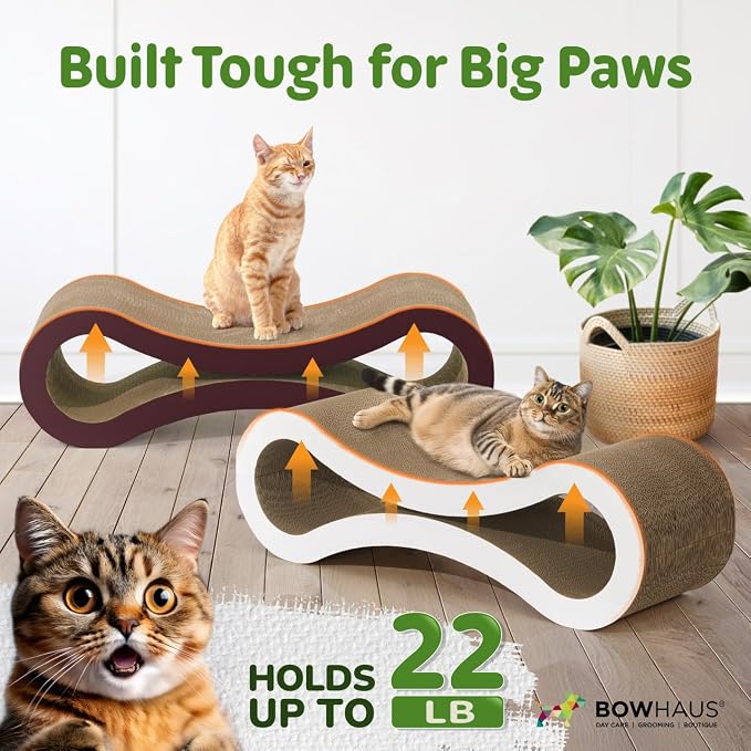 BOWHAUS Infinity Cat Scratcher Lounger, Reversible Scratcher, Durable & Long-Lasting, Cat Cardboard Scratcher, Large Cat Scratching Pad, Scratching Board, Infinity Scratch Pad for Indoor Cats, White - Image 3