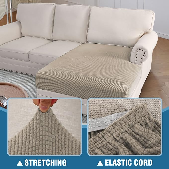H.VERSAILTEX Sectional Couch Covers 1 Piece Chaise Slipcover L Shape Separate Cushion Couch Cover for Both Left/Right Sectional Couch (Seat Only: 1 Chaises, Island Fossi) - Image 5