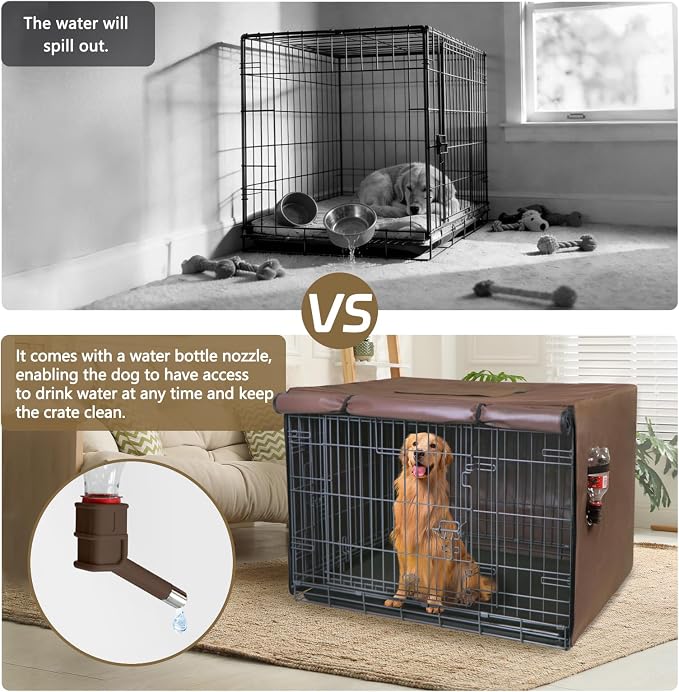 Dog Crate Cover Heavy Duty Oxford Fabric for 36-Inch Wire Crates | Brown Kennel Cover Only, Fits 1 & 2 Door Wire Cages, Provides Privacy & Comfort Space, Includes Water Bottle Sipper Tube - Image 4