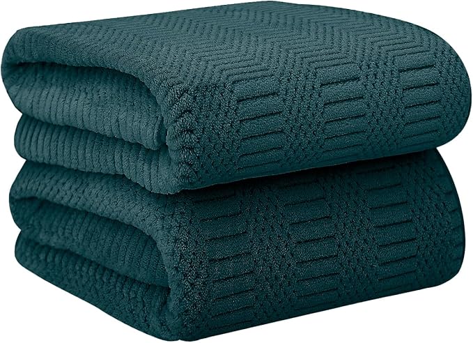 JML Microfier Bath Towels Set of 2, Large Microfier Body Towel for Adult, 30" x 60", Oversized, Soft, Super Absorbent, Fast Drying, Use for Sauna,Gym,Sport, Fitness, Yoga, Diamond Cross Grid Teal by JML