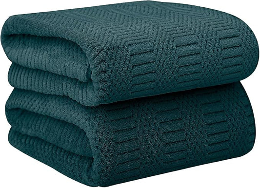 JML Microfier Bath Towels Set of 2, Large Microfier Body Towel for Adult, 30" x 60", Oversized, Soft, Super Absorbent, Fast Drying, Use for Sauna,Gym,Sport, Fitness, Yoga, Diamond Cross Grid Teal by JML