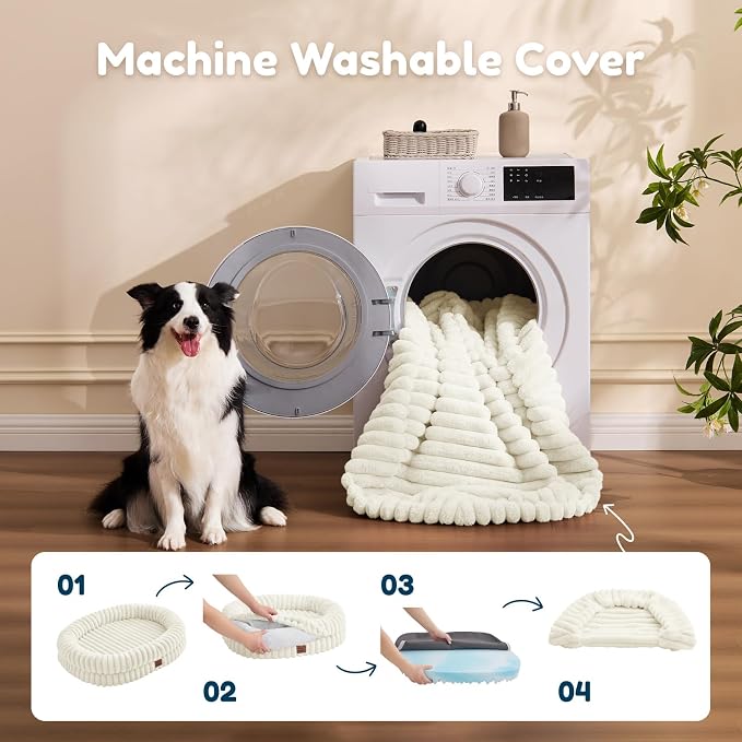 ChiXnuggle Orthopedic Dog Bed, Washable Cover, Faux Fur Bolster Pet Couch | waterproof,egg crate foam,non-slip bottom,for small medium dogs,cream,30*24*7,dog sofa,puppy bed - Image 7