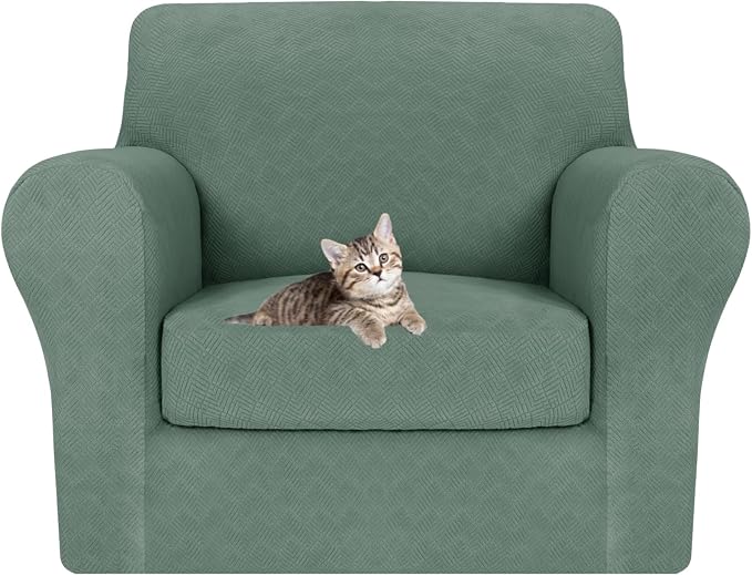 MAXIJIN 2 Piece Chair Covers Chair Slipcover with Arms, Sofa Chair Cover for Living Room Armchair Cover, Stretch Pet Dog Slip Cover for A Chair with 1 Cushion (31"-46", Pea Green) by MAXIJIN
