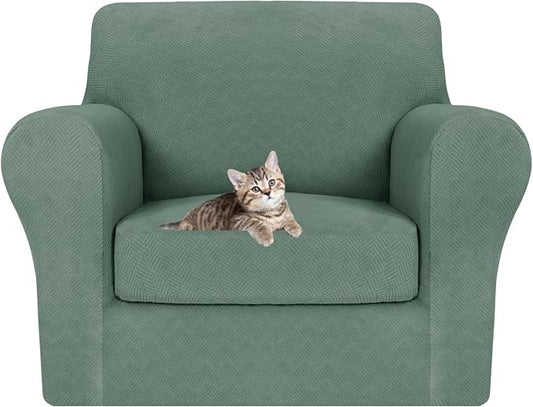 MAXIJIN 2 Piece Chair Covers Chair Slipcover with Arms, Sofa Chair Cover for Living Room Armchair Cover, Stretch Pet Dog Slip Cover for A Chair with 1 Cushion (31"-46", Pea Green) by MAXIJIN