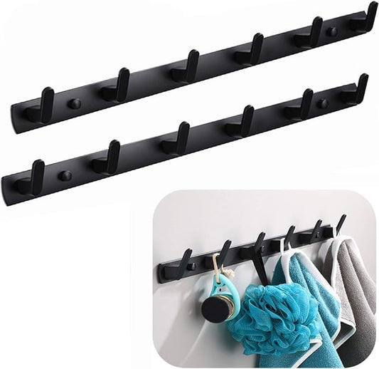 Wall Mounted Coat Rack, 6 Hooks, 21.7"x1.3", Modern, Black, 2 Pcs | Space Aluminum, Rustproof, for Hallway, Entryway, Hanging Holder for Clothes, Towel, Backpack, 40 lbs Capacity, Easy Install by Spotact