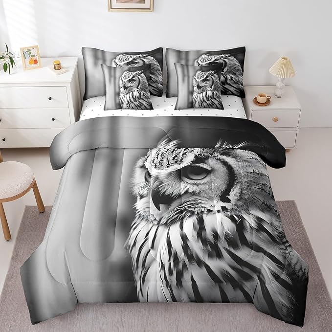 Erosebridal 7-Piece Owl Animal Comforter Set King Size, Owl Bed in a Bag Bedroom Comforter with Sheets (1 Comforter, 1 Flat Sheet 1 Fitted Sheet 2 Pillowcases and 2 Pillow Shams) - Image 3