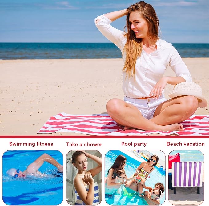 EBOOT 10 Pack Oversized Beach Towel Set Extra Large Pool Towels Microfiber Quick Dry Swim Blanket for Adult Women Men Face Hand Body Bath Travel Pool(Fancy Color,36 x 72 Inch,Cabana Stripe) - Image 5