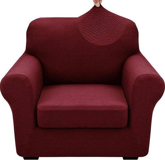 XINEAGE 2026 New 2 Pieces Chair Covers with Arms Super Stretch Chair Slipcover for Living Room Pet Dog Universal Slip Cover Anti Slip Armchair Furniture Protector (Wine Red), 31"-46"(1 Cushion) by XINEAGE