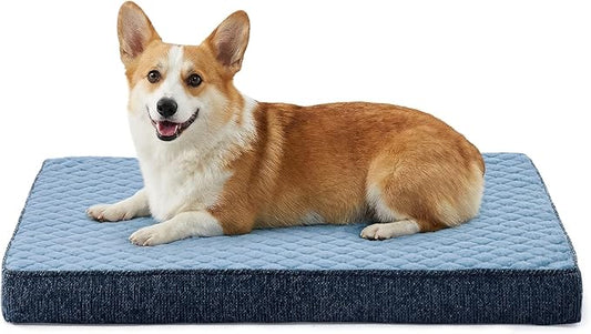 JOEJOY Orthopedic Medium Dog Bed, Washable Dog Crate Bed Medium Sized with Removable Cover, Egg Memory Foam Pet Beds, Blue, 29"x18" by JOEJOY
