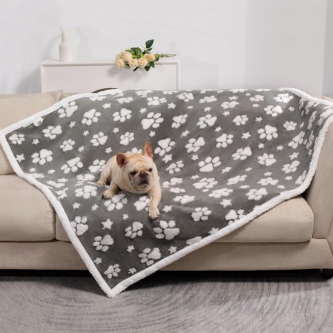 Cute Waterproof Blanket for Dog Cat or Adult, 50"x60", Grey | 3D Textured Paw Pet Blanket for Bed Couch Sofa, Soft Liquid Pee Proof Pet Furniture Protector - Image 6
