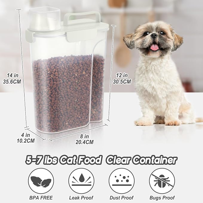 LEAWALK 5Lbs Dog Cat Storage Container Portable with Upgraded Large Spout and Cup, Plastic Pet Food Dispenser for Small Animal Kibble, Bird Seed, Oatmeal, Rice, Flour, Brown Sugart -Elegant White - Image 2