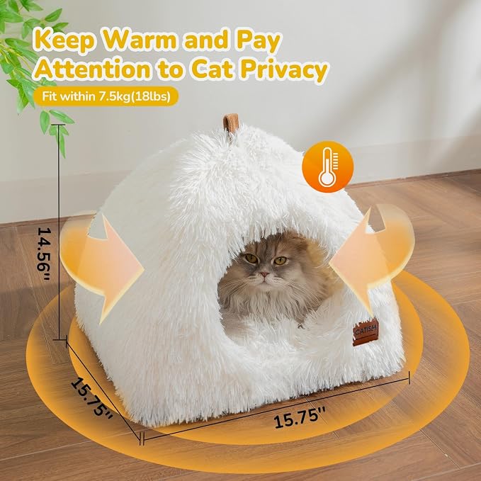 CATISM Cat Bed, Cat Cave for Indoor Cats, Soft Cat Dome, Self-Warming 2 in 1 Foldable Pet Cat House with Washable Cushioned Pillow Calming Fluffy Dog Beds for Small Dogs with Anti-Slip Bottom White | Warm Washable Anti-Slip Bottom Removable Fluffy Plus... - Image 8