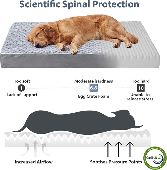 WNPETHOME Orthopedic Big Dog Beds Large Sized Dog,Extra Large Waterproof Dog Bed with Removable Washable Cover & Anti-Slip Bottom,Egg Crate Foam pet Bed with Soft Rose Plush Crate mat. - Image 3