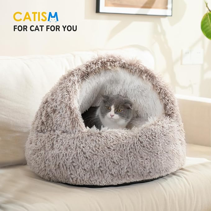 CATISM Cat Bed Hooded Cat Beds for Indoor Cats Covered Cat Beds | Warm Soft Plush Comfortable Removable Washable Non-Slip Bottom - Image 8