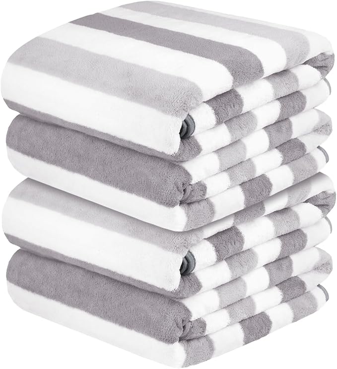 JML Bath Towels, Pack of 4, 30"x60", Large Microfiber Towel Set, Ultra Soft, Super Absorbent, Fast Drying, Perfect for Suana, Shower, Pool, Sport, Travel, Fitness, SPA,Yoga, Cabana Stripe Grey by JML