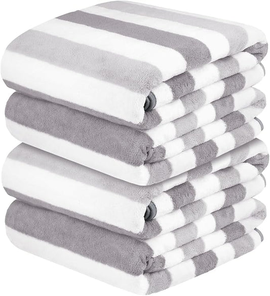 JML Bath Towels, Pack of 4, 30"x60", Large Microfiber Towel Set, Ultra Soft, Super Absorbent, Fast Drying, Perfect for Suana, Shower, Pool, Sport, Travel, Fitness, SPA,Yoga, Cabana Stripe Grey by JML
