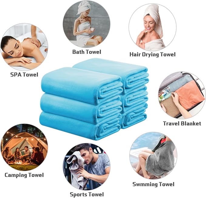 Mixweer 6 Pcs Oversized Bath Towels, 40 x 80 Inch Giant Microfiber Jumbo Bath Sheets Soft Bathroom Microfiber Quick Dry Absorbent Shower Towels for Spa Camping Beach(Lake Blue) - Image 7