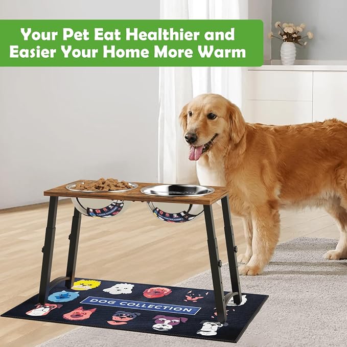 Elevated Dog Bowls for Large Extra Large Dogs with Mat, 4 Height Adjustable, 2 Stainless Steel Dog Bowls 3000ml,101oz - Image 7