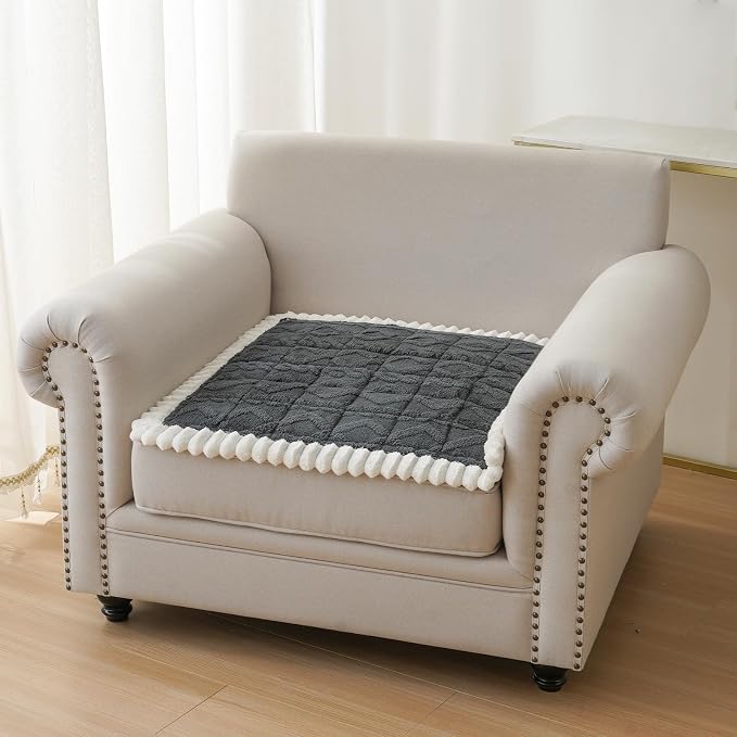 Fuzzy Couch Covers for Dogs, Non Slip Thick Dog Couch Cover Protector, Plush Pet Couch Covers for Sofa Washable, Soft Sofa Cushion Slipcovers Pet Friendly(1PC, Dark Grey, 27.6”x27.6”) by PJLZJFBY