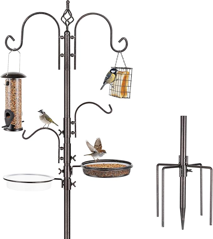 ERYTLLY Bird Feeding Station Kit Bird Feeder Pole Wild Bird Feeder Hanging Kit Planter Hanger Multi Feeder Hanging with Metal Suet Feeder Bird Bath for Attracting Wild Birds by ERYTLLY