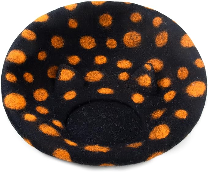 Wool Cat Cave Bed - Extra Warm, Handcrafted, Eco-Friendly Felt Cat Cave for Indoor Cats and Kittens (White Polka) by Woolygon (Black Polka) - Image 3