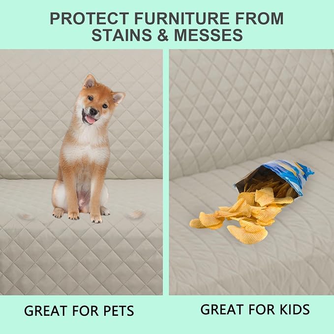 Reversible 4 Seater Sofa Cover 91" Large, Sofa, Beige/Beige | Couch Cover Furniture Protector with Foam Sticks Elastic Straps Furniture Protector for Pets Children Dog Cat - Image 5