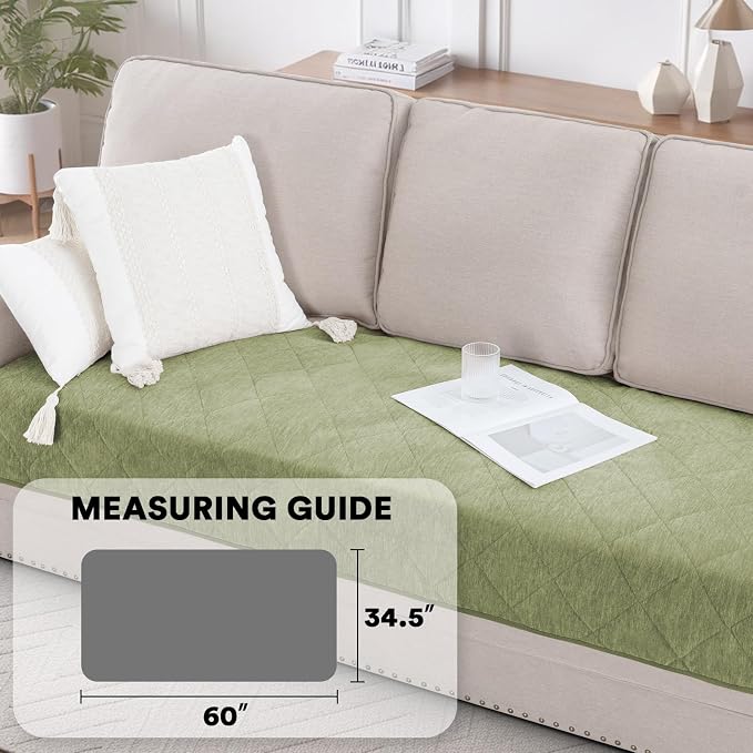 PrinceDeco Couch Covers for Dogs Chenille Sofa Covers for 2 Cushion Washable Quilted Checkered Fuzzy Pet Couch Cover Soft Couch Protector Non-Slip Sofa Pads for Puppy Cat Kids(34.5" x 60", Green) - Image 3