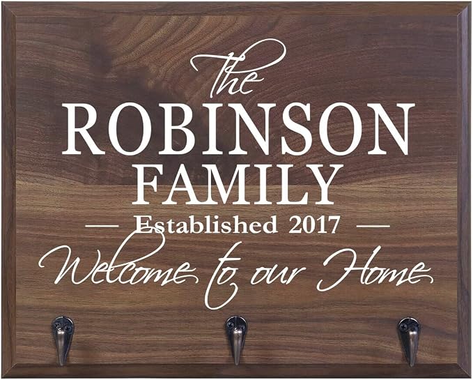 Rooms Organized Personalized Family Name Welcome to Our Home Wall Mounted Coat, Hat, Key, Pet Leash Collar Rack New Home with 3 Hooks 15" w x 12" h 4.25" deep (Welcome to Our Home) - Image 2