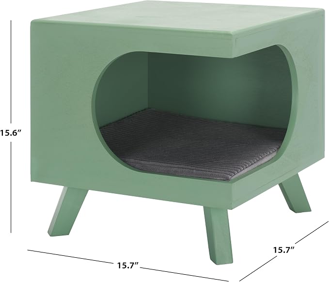 SAFAVIEH Home Collection Bean Mid-Century Sage Green Square Covered Cave Small Pet Cat Bed (Fully Assembled) - Image 5