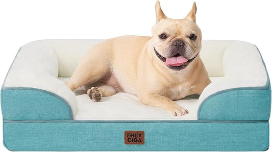 EHEYCIGA Orthopedic Small Dog Bed, Waterproof Memory Foam Washable Pet Beds | Non-Slip Bottom and Egg-Crate Foam Medium Pet Couch Bed with Washable Removable Cover, Turquoise Blue by EHEYCIGA