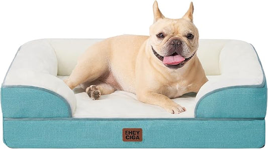 EHEYCIGA Orthopedic Dog Bed, Waterproof Memory Foam, Turquoise Blue, 30"L x 20"W x 6.5"Th | Non-Slip Bottom and Egg-Crate Memory Foam Dog Couch Bed with Washable Removable Cover, Turquoise Blue by EHEYCIGA