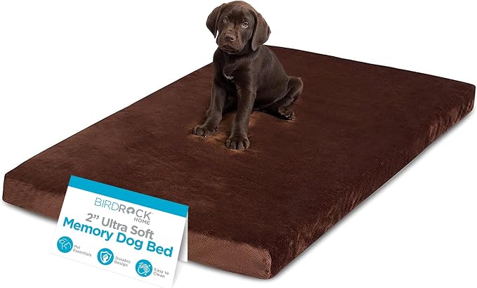 BIRDROCK HOME 2" Memory Foam Dog Beds | Ultra Soft Plush Pet Bed | Removable Cover | Pet | Crate Bed (40 X 26, Brown) by BIRDROCKHOME