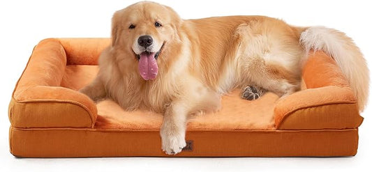 EHEYCIGA Orthopedic Extra Large Dog Bed, Waterproof Washable XL Pet Bed 44" | Non-Slip Bottom and Egg-Crate Memory Foam Big Dog Couch Bed with Washable Removable Cover, Pumpkin Orange, 44Inch by EHEYCIGA